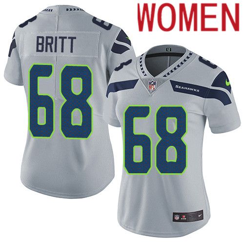 Women Seattle Seahawks 68 Justin Britt Nike Gray Vapor Limited NFL Jersey